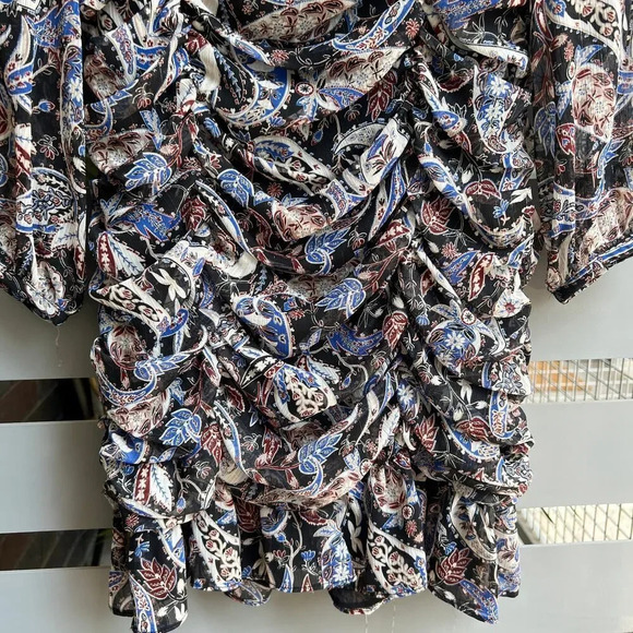 ZARA Paisley Ruched Long Sleeve Mini Dress Size M - Picture 6 of 9